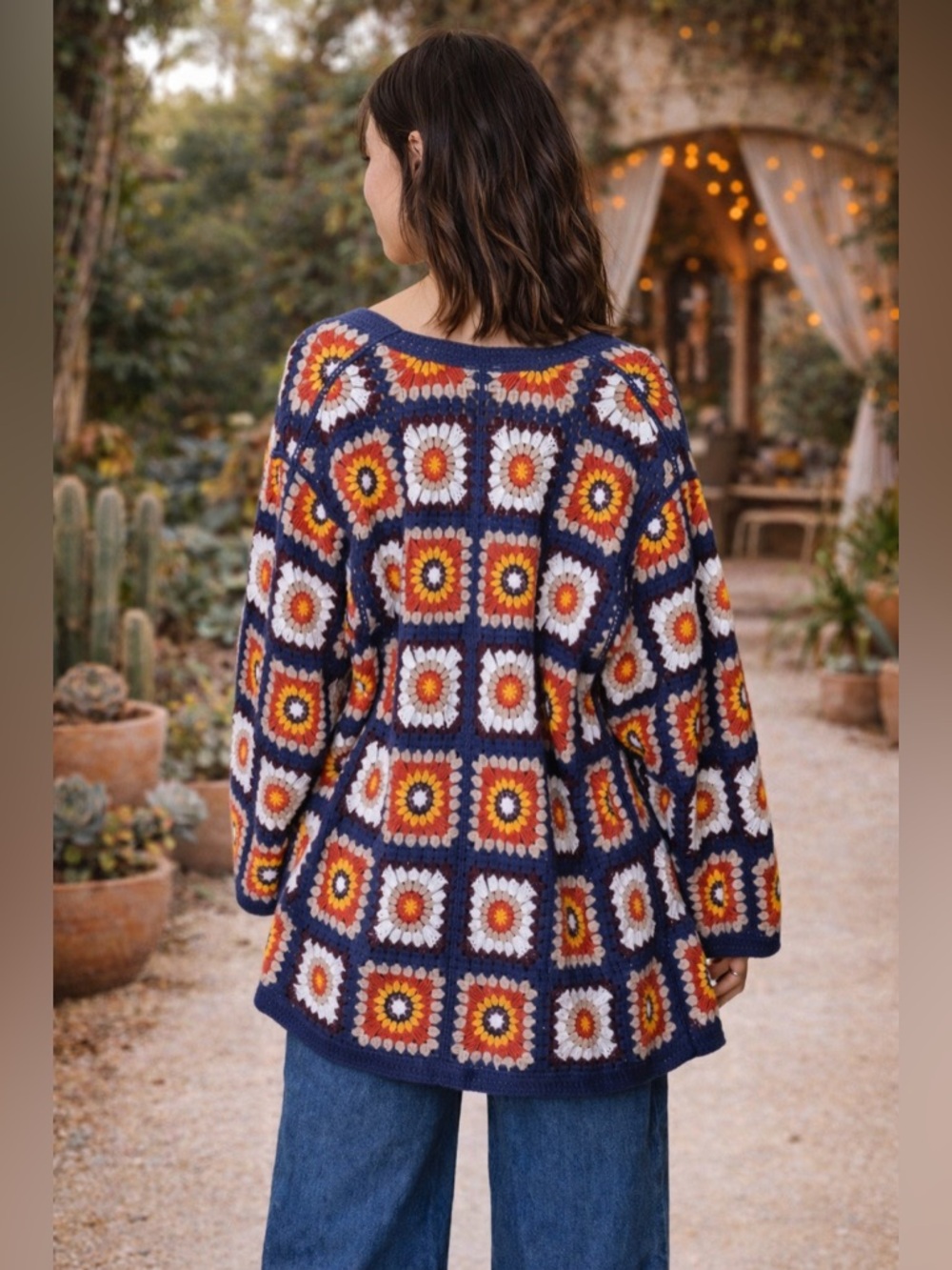 NWT EnCreme Navy Floral Crochet Knit Cardigan carried by Anthropology